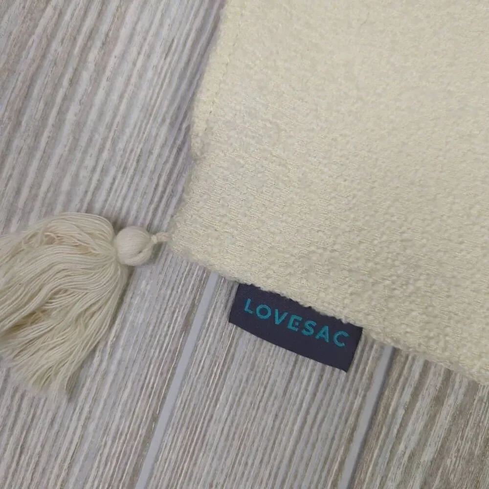 Brand New LOVESAC Knitted Knotted Ends Pillow Cover Case Sham Beige 18x18